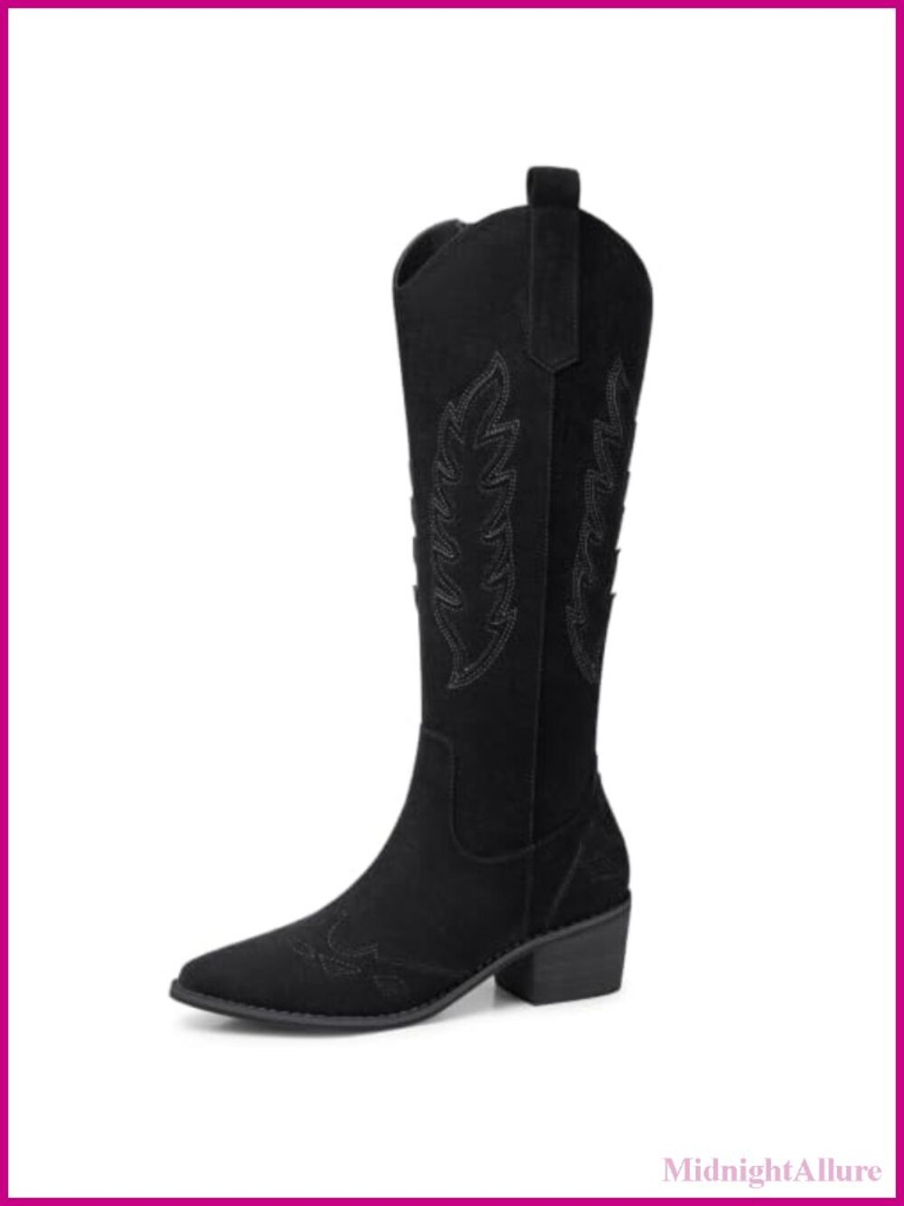 Suede Knee High Cowboy Boots Low Heel Western Zipper